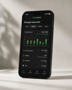 Besparing van een thuisbatterij in de app van Lumion Energy