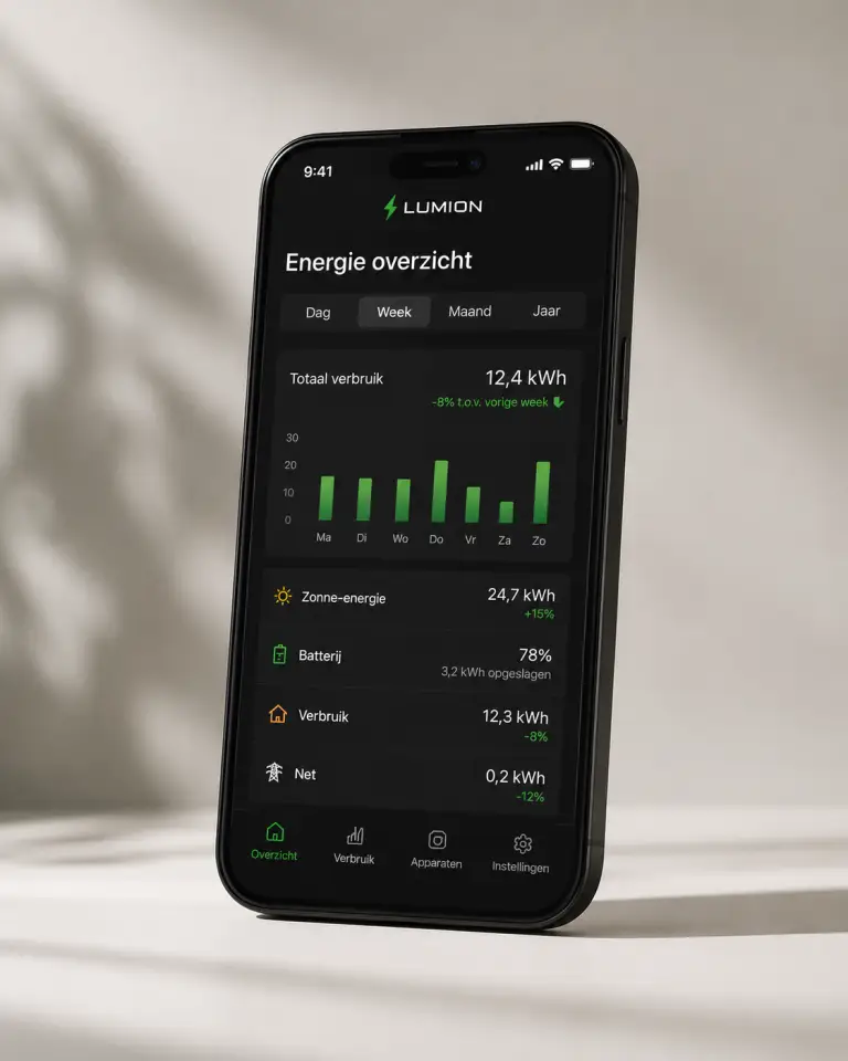 Besparing van een thuisbatterij in de app van Lumion Energy