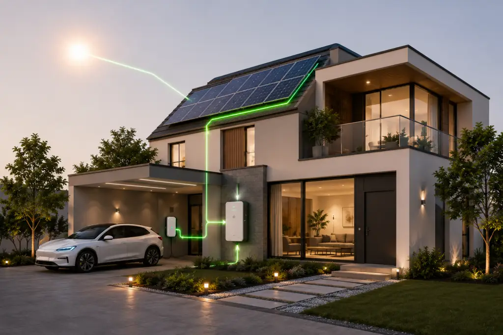 Woning met zonnepanelen, thuisbatterij en laadpaal