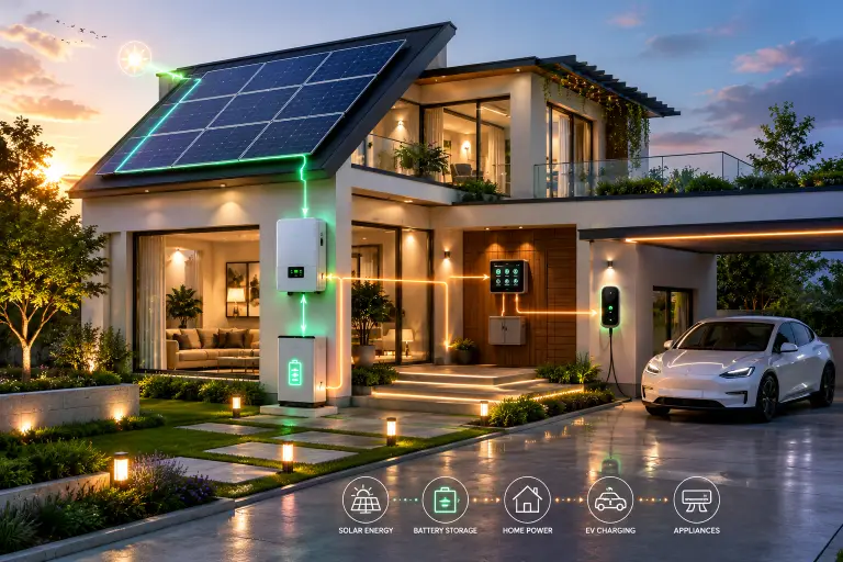 Woning met zonnepanelen, laadpaal en elektrische auto